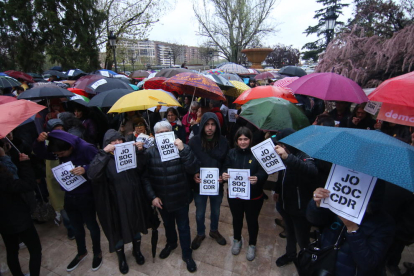 Centenars de persones es van manifestar ahir a Lleida davant de la subdelegació del Govern amb xiulets i pancartes.