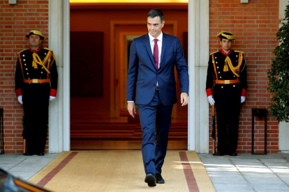 El president del Govern, Pedro Sánchez, dimecres, a l’abandonar el Palau de la Moncloa.