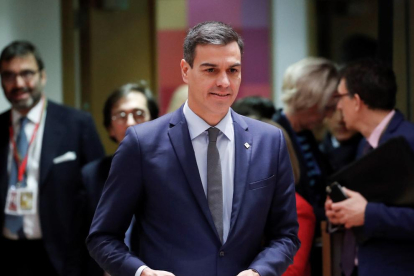 El presidente del gobierno de España, Pedro Sánchez, ayer en la cumbre de la Unión Europea.