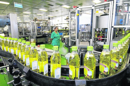Cadena d’envasament de l’oli d’oliva en una planta del Grup Borges.