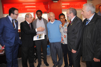 Marc Solsona i Joan Reñé, amb Poldo Segarra, Joan Trull i Xavier Roure, durant la visita al recinte firal.