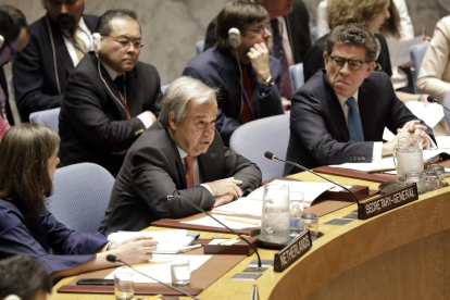 El secretari general de l’ONU, Antonio Guterres, durant una reunió del Consell de Seguretat.