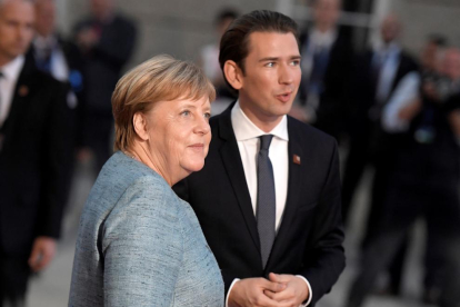 La canciller alemana Angela Merkel y el austriaco Sebastian Kurz.