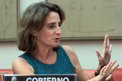 La ministra per a la Transició Ecològica, Teresa Ribera, durant la compareixença d’ahir.