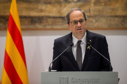 El president de la Generalitat, Quim Torra, en un moment de la seua compareixença.