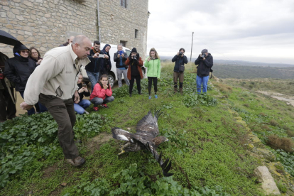 L’alliberament ahir a Mas de Melons va ser obert al públic per conèixer de prop aquesta espècie.