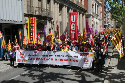 Manifestación del pasado 1 de mayo en Lleida para defender, entre otros puntos, salarios dignos.