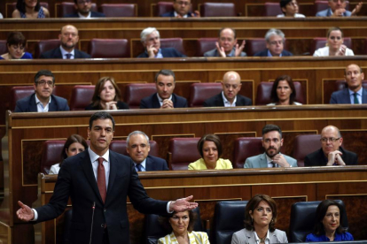 El jefe del Ejecutivo, Pedro Sánchez, ayer, en el Congreso.