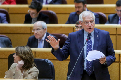 El ministre d’Exteriors, Josep Borrell, ahir durant la seua intervenció al Senat.