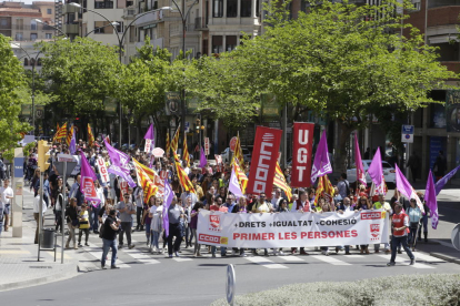 Imatge de la manifestació amb motiu de l’1 de Maig a la capital del Segrià.