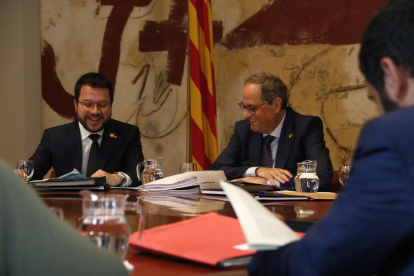 Aragonès i Torra, ahir, a la reunió del Consell Executiu.