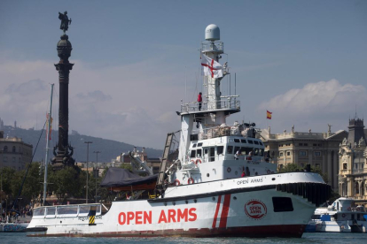 Imagen del barco Open Arms hace unos días en su paso por Barcelona.