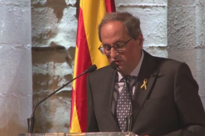 Un moment de la intervenció del president a l'acte de Diada a la Seu Vella de Lleida.