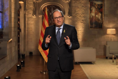 El president de la Generalitat, Quim Torra, ayer, durante el discurso institucional de la Diada.