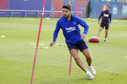 Luis Suárez ahir durant l’entrenament de la plantilla.