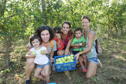 Grans i petits van participar en la recol·lecció i van omplir els cistells de fruita.