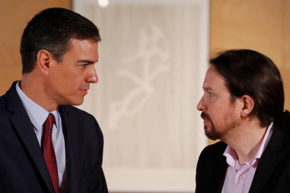 Pedro Sánchez i Pablo Iglesias, abans de la seua última reunió dimarts passat.