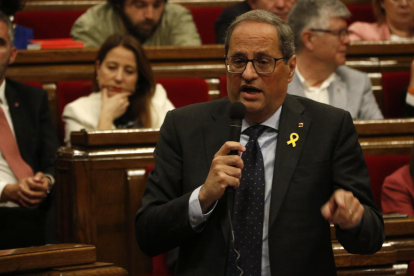 El presidente de la Generalitat, Quim Torra, este miércoles durante la sesión de control en el Parlament.