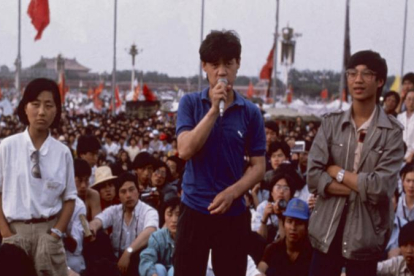 Portavoces de los estudiantes durante las protestas de 1989.