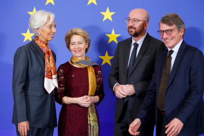 Lagarde, Von der Leyen, Michel y Sassoli, ayer en Bruselas.