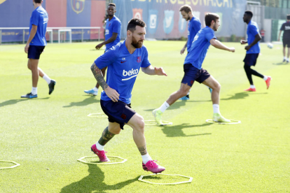 Messi, durante el entrenamiento.