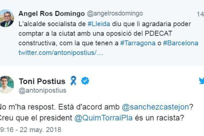 Intercanvi de tuits entre Postius i Ros