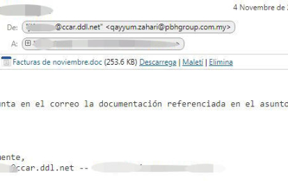 Imagen de uno de los mails que suplanta una cuenta de correo del consell de la Alta Ribagorça.