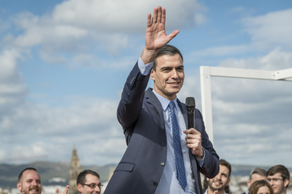 El president del Govern central en funcions, Pedro Sánchez, ahir, en un míting a Còrdova.