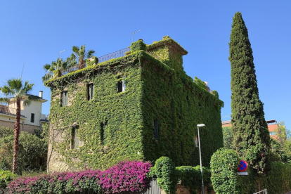 Casa encatifada d'heura al carrer d'Anglí de Barcelona