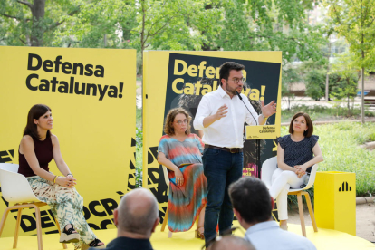 Marta Vilalta, Gabriel Rufián, Pere Aragonès, Inés Granollers y Sara Bailac, en Lleida