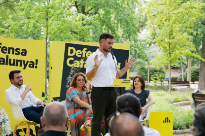 Marta Vilalta, Gabriel Rufián, Pere Aragonès, Inés Granollers y Sara Bailac, en Lleida