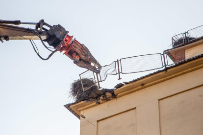 Veïns de Pardinyes es van concentrar ahir de nou des de primera hora del matí per intentar frenar una altra vegada la demolició de les antigues sitges del Senpa, on la Paeria impulsa la construcció d'un alberg per a temporers, però aquesta vegada les màquines van reprendre la demolició