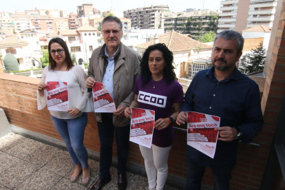 Mateos, Aguilà, Rodríguez y Asensio, ayer, en la presentación del 1 de mayo en Lleida.