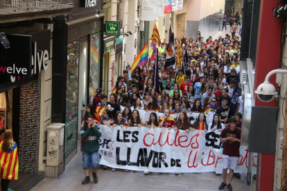 Más de un centenar de estudiantes de Secundaria protestaron por las calles de Lleida.