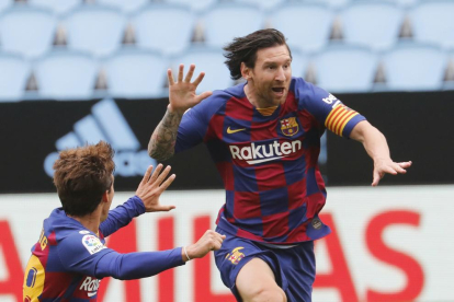 Así de eufórico celebró Messi el primer gol anotado por Luis Suárez.