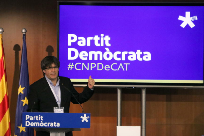 Puigdemont durante una intervención en el Consell Nacional del PDeCAT en septiembre de 2017.