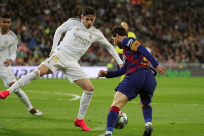Messi, que ahir va fer 15 anys que va marcar el primer gol amb el Barça, en un partit contra el Madrid.