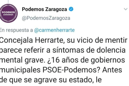 Podemos demana disculpes a Saragossa pel seu tuit 