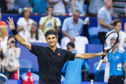 Federer celebra el triomf davant d’Alemanya a la Copa Hopman.