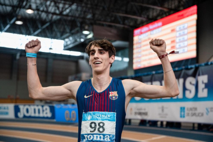 Bernat Erta, diumenge a l’acabar la prova de 400 metres amb rècord d’Espanya i d’Europa sub-20.