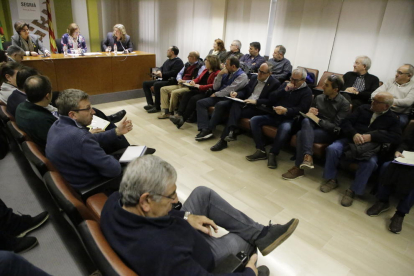 Imatge de la presidenta de la Diputació durant la reunió amb els alcaldes del Segrià.