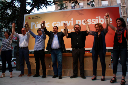 Junqueras encabeza un acto electoral en Lleida durante la campaña de las elecciones generales del 2016.
