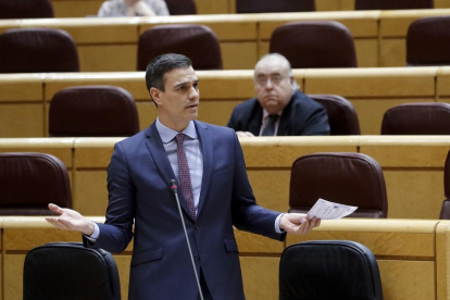 El president del Govern espanyol, Pedro Sánchez, aquest dimarts durant la sessió de control al Senat.