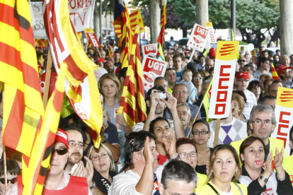 Manifestación en Lleida durante la huelga del 29 de septiembre de 2010, contra la reforma de Zapatero.