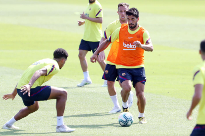 Luis Suárez durante el entrenamiento del miércoles en la Ciutat Esportiva Joan Gamper.