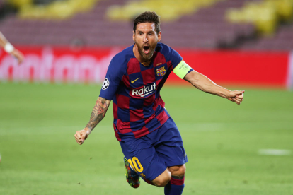 Leo Messi festejó a lo grande el segundo gol del Barça que encarrilaba la clasificación para Lisboa.