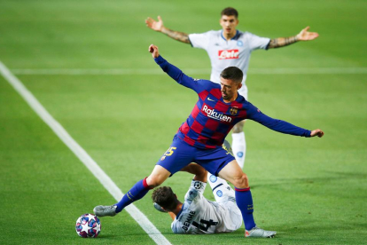 Leo Messi va celebrar en gran el segon gol del Barça, que encarrilava la classificació per a Lisboa.