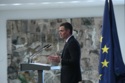 El presidente del Gobierno español, Pedro Sánchez, ayer, presentando el plan de recuperación.