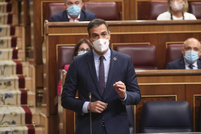 Pedro Sánchez durant una de les intervencions ahir al Congrés dels Diputats.