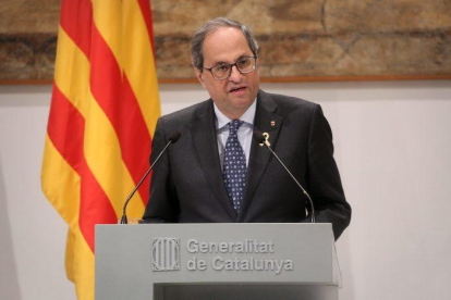 El presidente de la Generalitat, Quim Torra, en un momento de su declaración este martes.